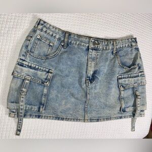 ORANGE KISS Denim Mini Skirt with Cargo Pockets XL Blue 100% Cotton Y2K